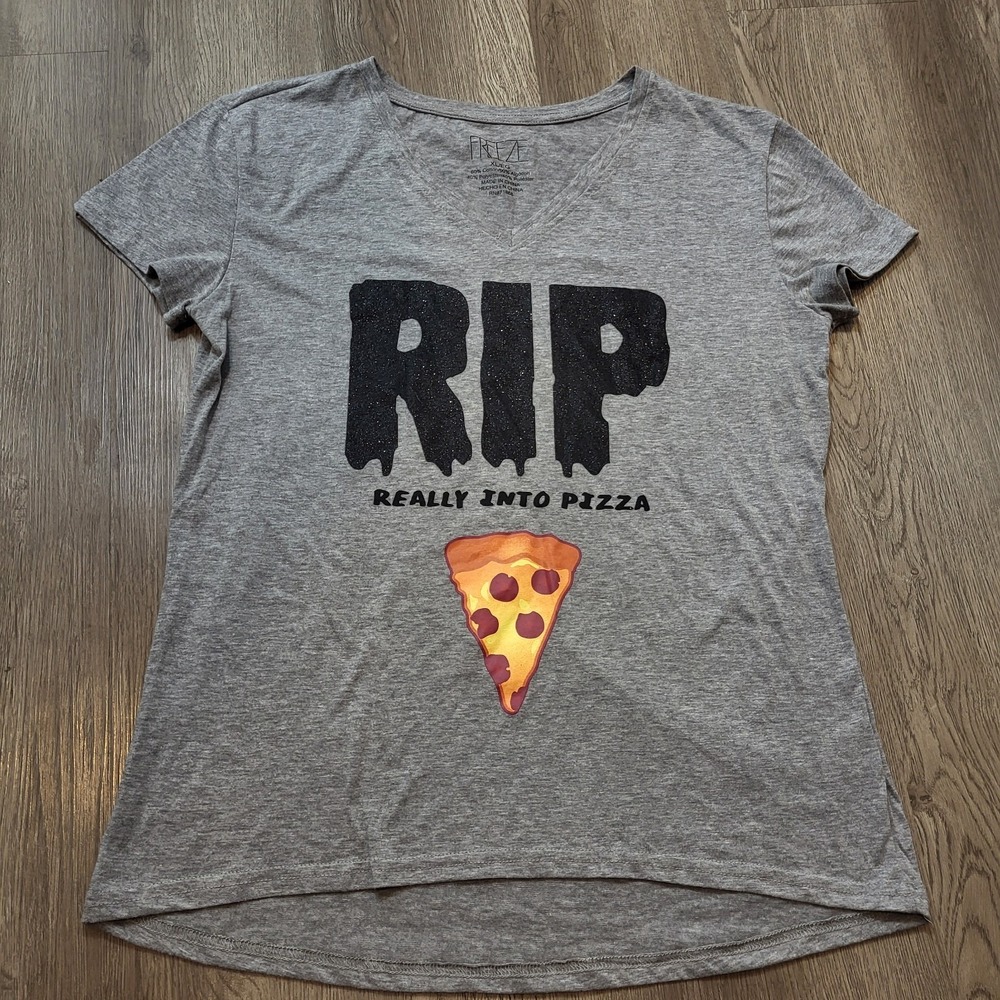 Freeze Women's Halloween T-shirt/Top R.I.P- Rest‎ In Pizza, Gray Sze. XL/EG